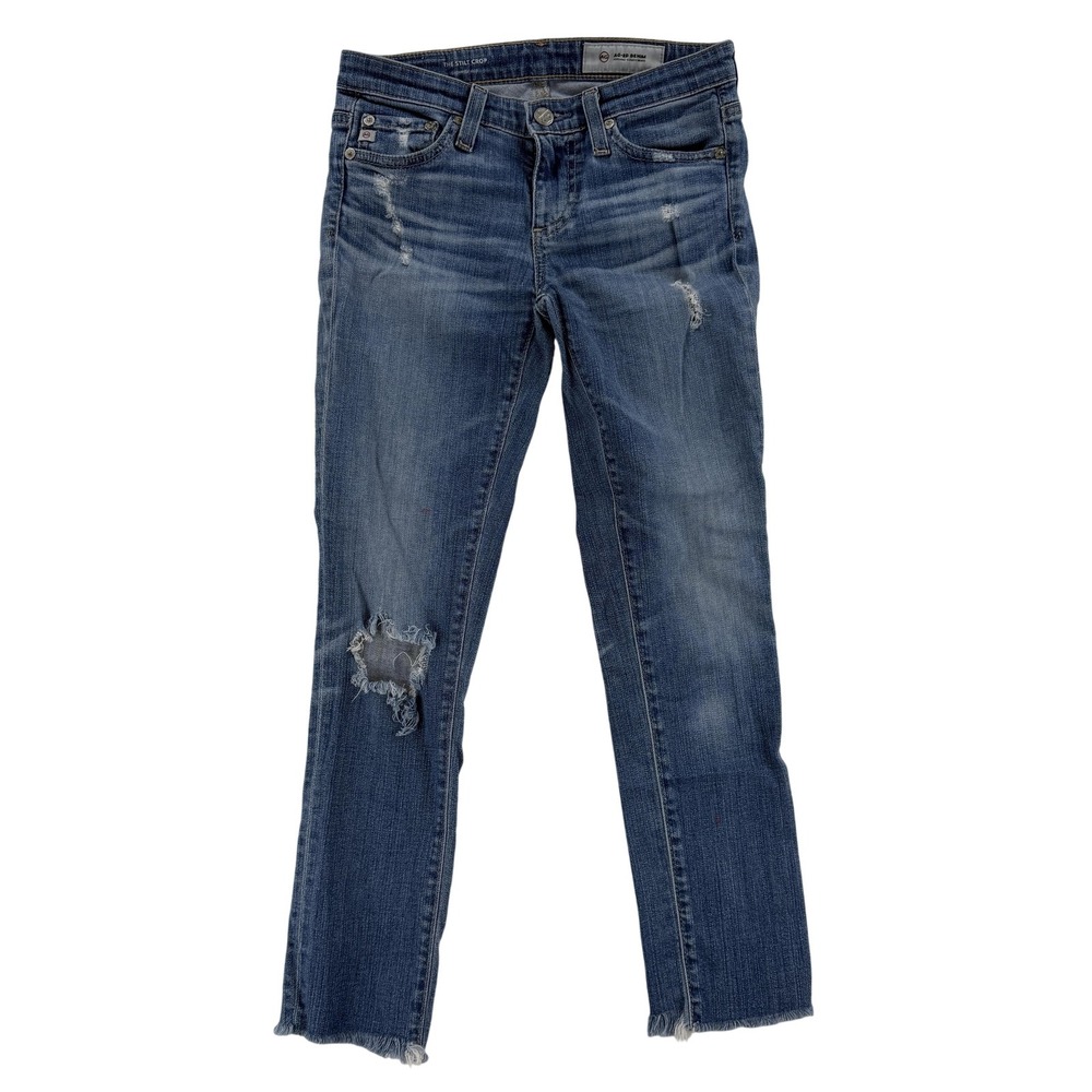 AG‎ Adriano Goldschmied The Stilt Crop Jeans Womens 24 Blue Distressed Raw Hem
